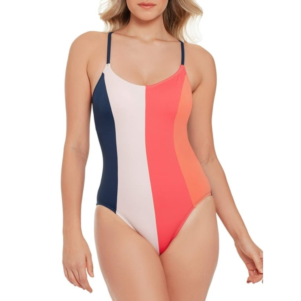 Time and Tru Colorblock One Piece Crossback Bathing Suit